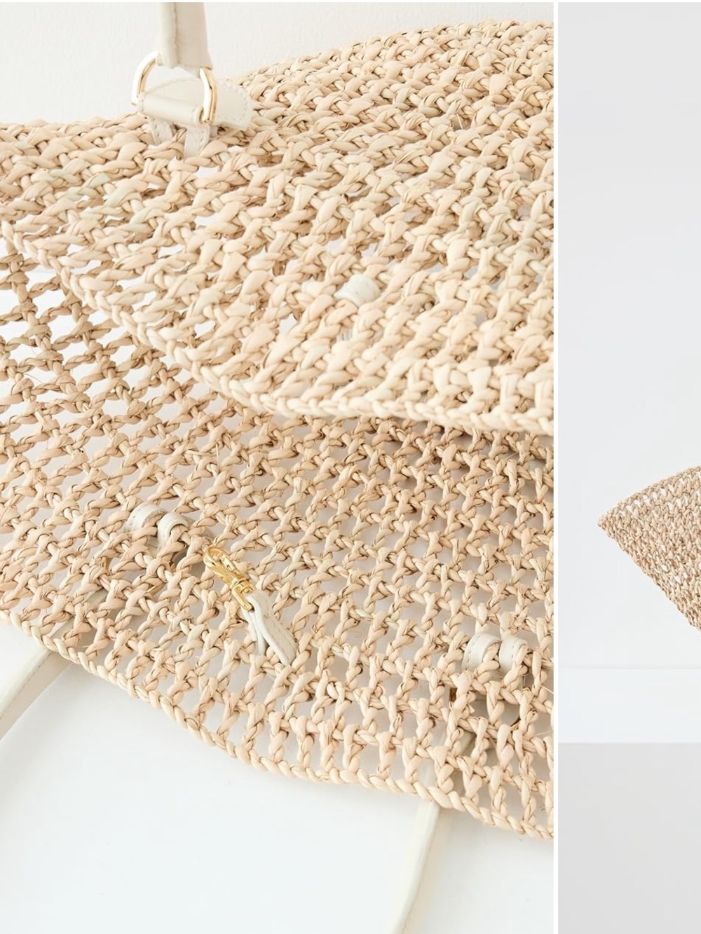 Eilaf Shamisa Braided Natural Straw Bucket Tote Ivory Leather Trim $395 - Picture 8 of 14